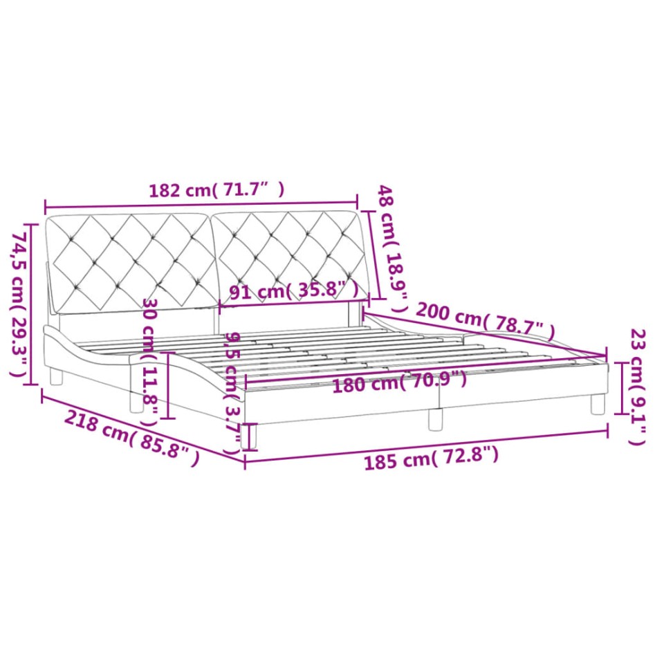 Estructura cama con cabecero terciopelo gris oscuro 180x200