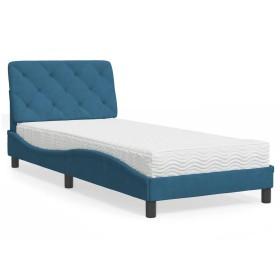 Cama con colchón terciopelo azul 90x200