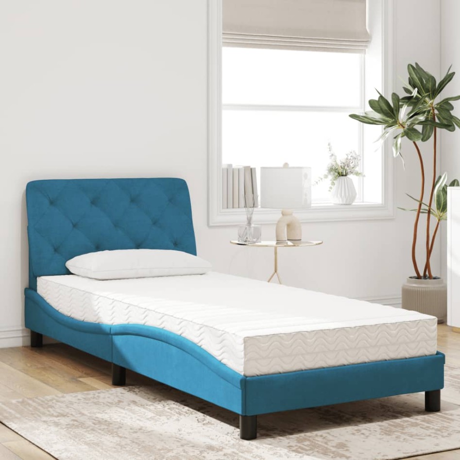 Cama con colchón terciopelo azul 90x200