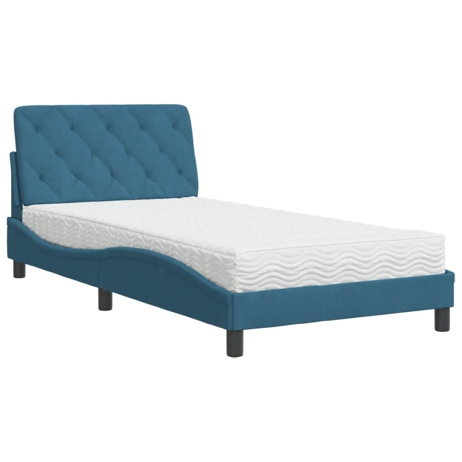 Cama con colchón terciopelo azul 100x200