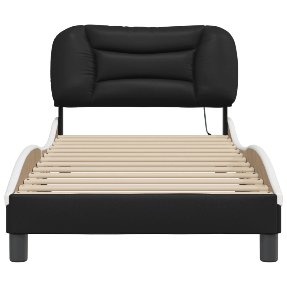 Estructura cama con LED cuero sintético negro blanco 80x200
