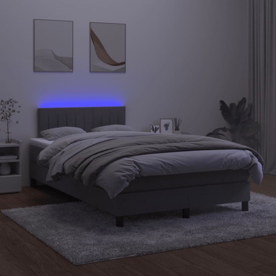 Cama box spring colchón y LED terciopelo gris oscuro 120x190