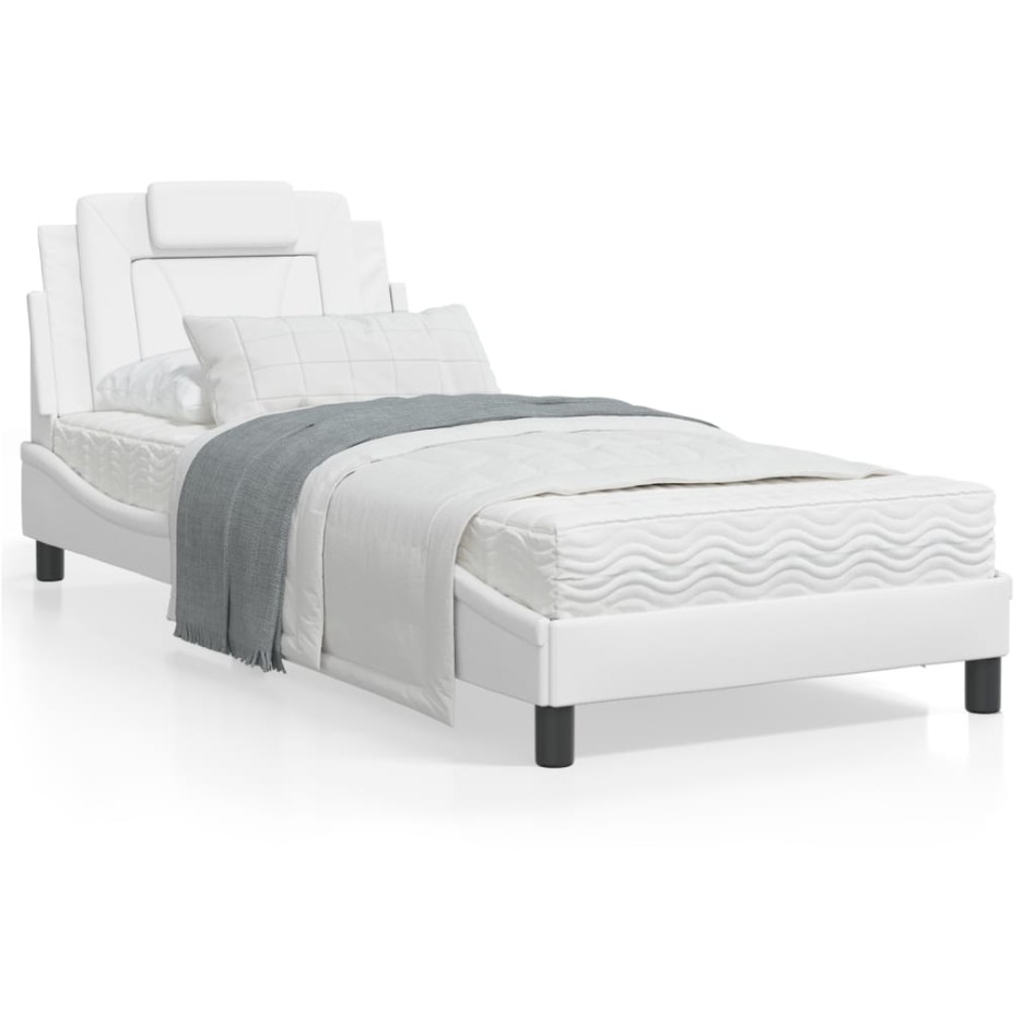 Cama con colchón cuero sintético blanco 90x190