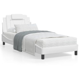 Cama con colchón cuero sintético blanco 90x200