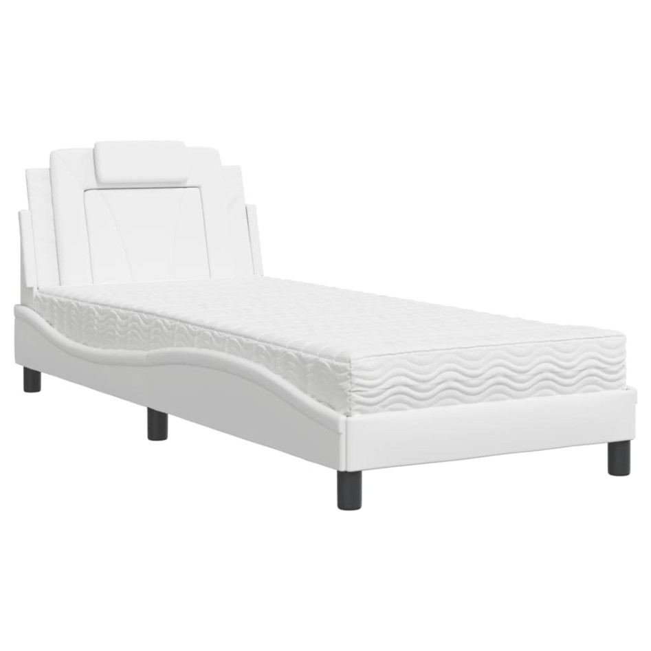 Cama con colchón cuero sintético blanco 90x200