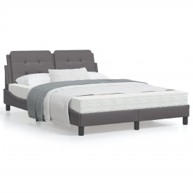 Estructura de cama con cabecero cuero sintético gris 140x190