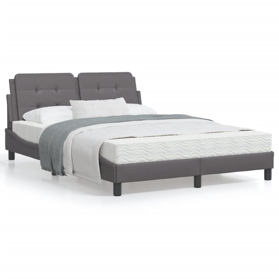 Estructura de cama con cabecero cuero sintético gris 140x190