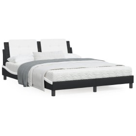 Estructura cama cabecero cuero sintético negro blanco