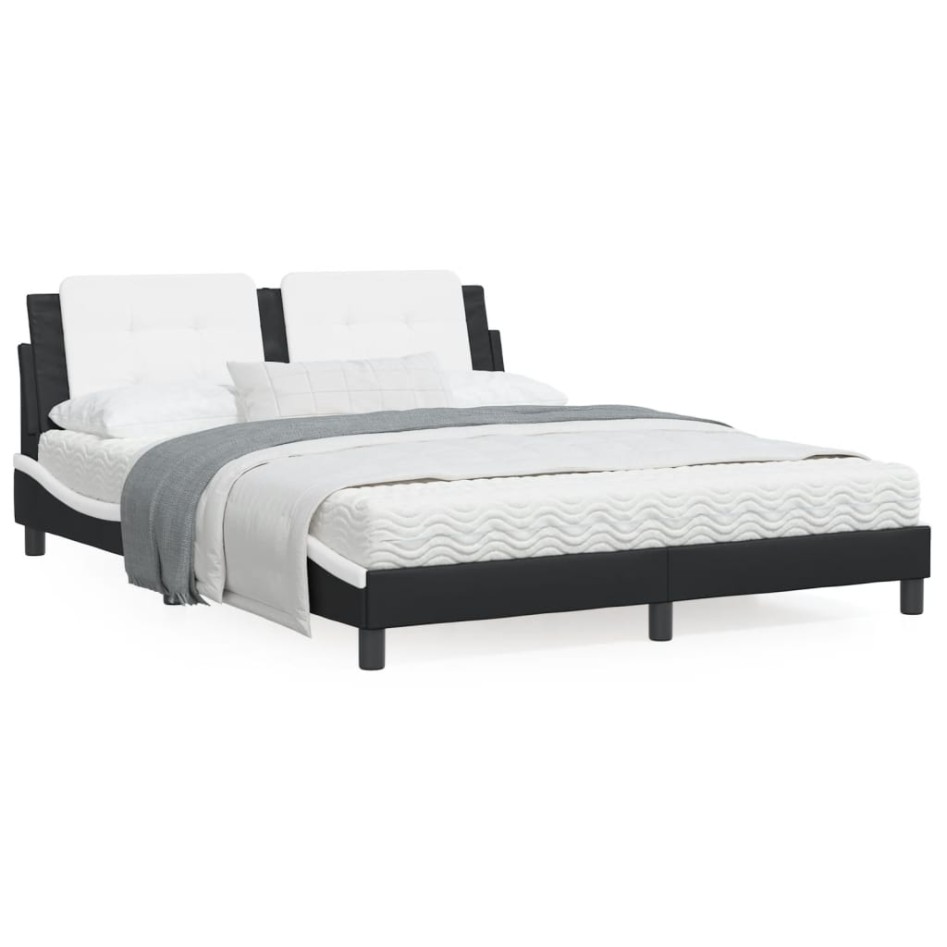 Estructura cama cabecero cuero sintético negro blanco