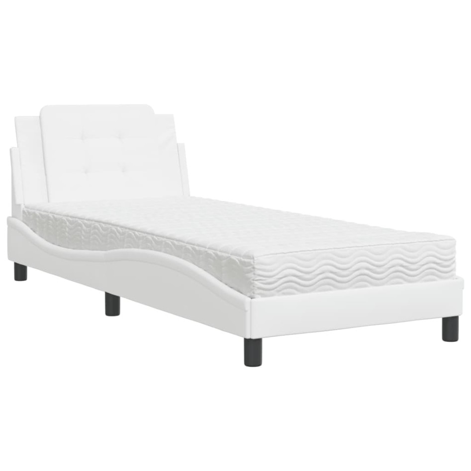 Cama con colchón cuero sintético blanco 90x200