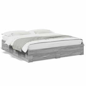 Cama con cajones madera ingeniería gris Sonoma 180x200