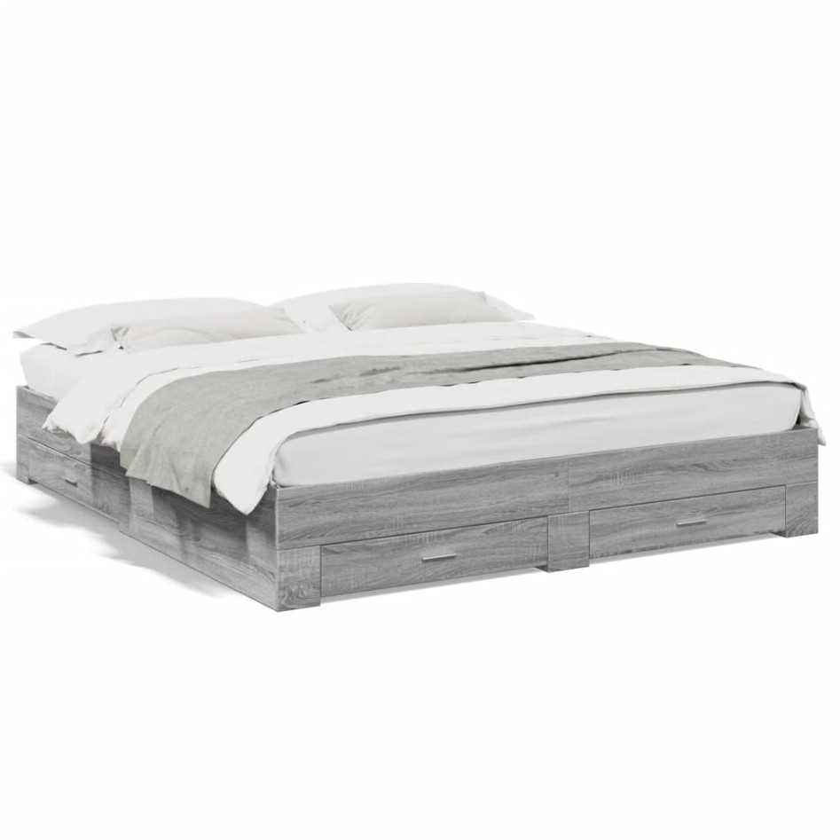 Cama con cajones madera ingeniería gris Sonoma 180x200