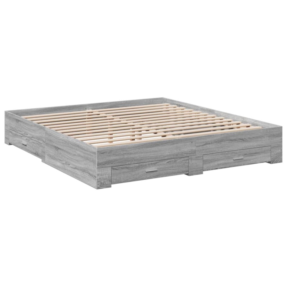 Cama con cajones madera ingeniería gris Sonoma 180x200