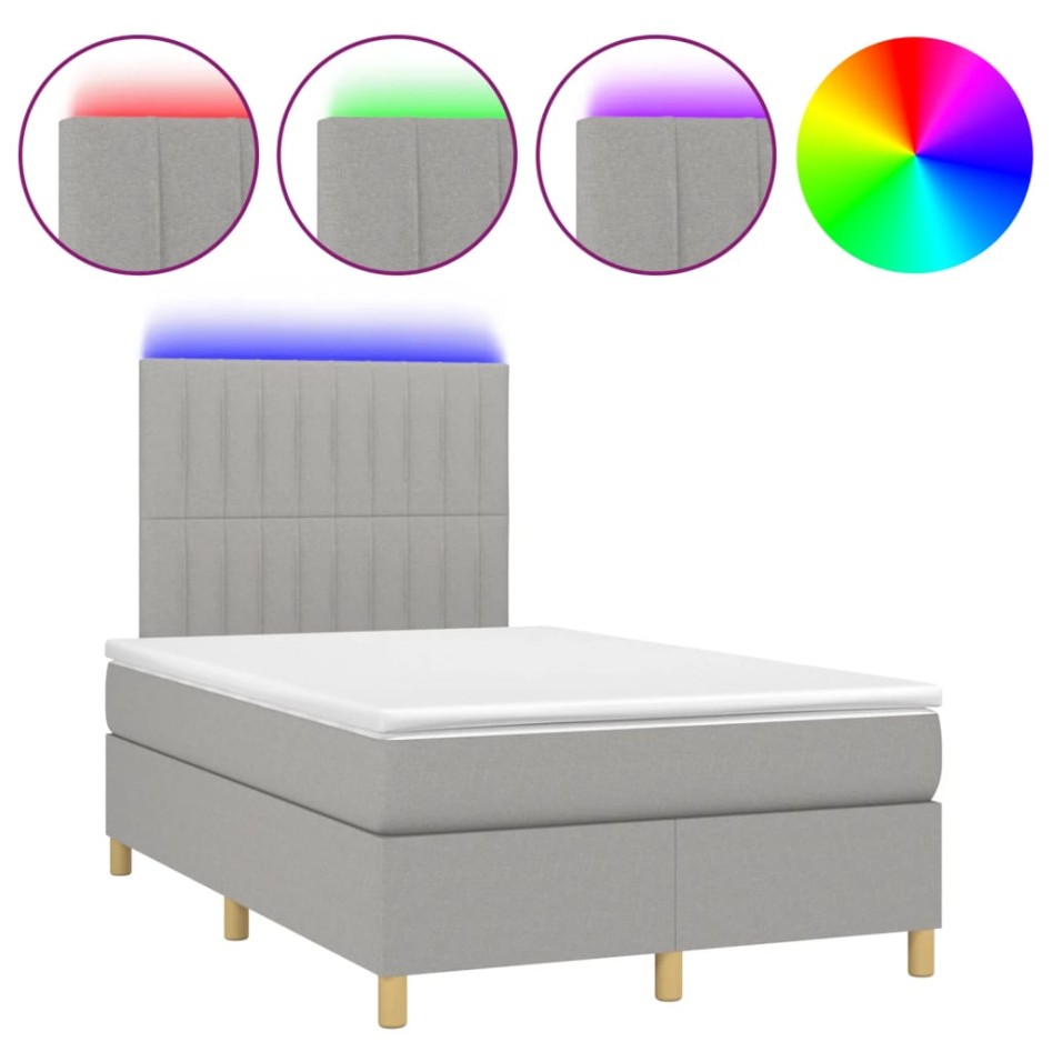 Cama box spring con colchón y LED tela gris claro 120x190