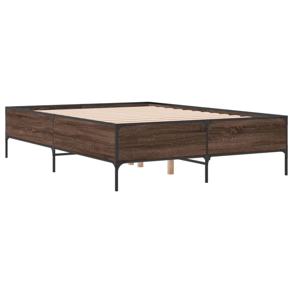 Estructura cama madera ingeniería metal marrón roble 140x200