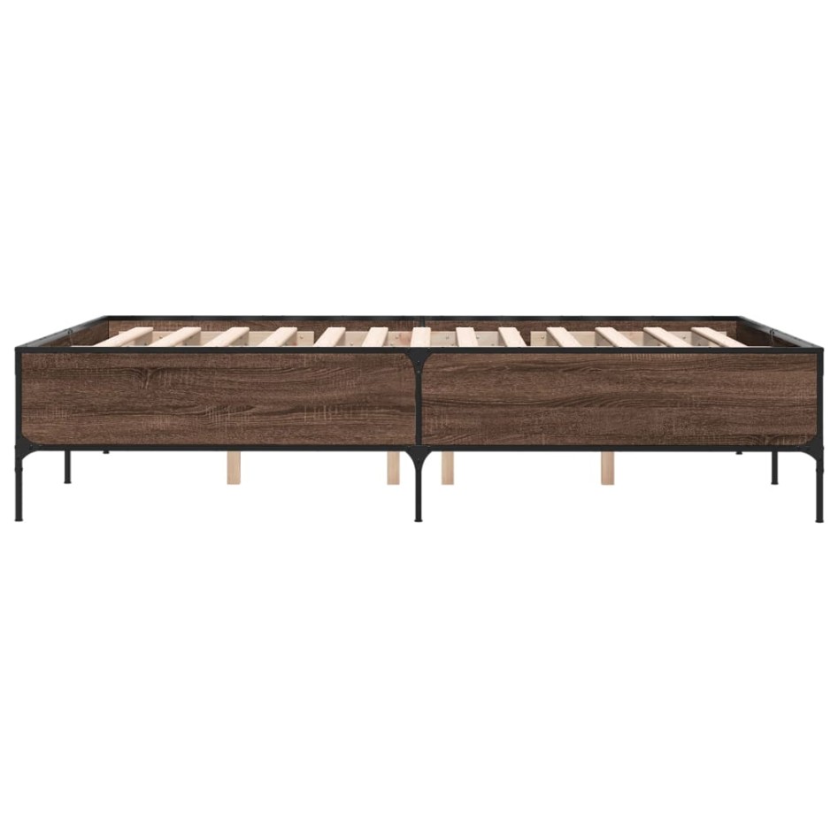 Estructura cama madera ingeniería metal marrón roble 140x200
