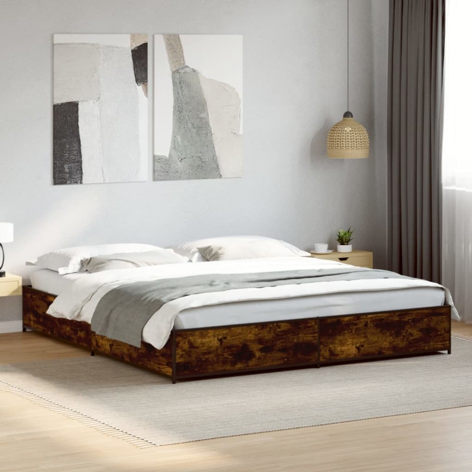 Estructura cama madera ingeniería metal roble ahumado