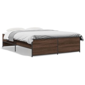 Estructura cama madera ingeniería metal marrón roble 135x190