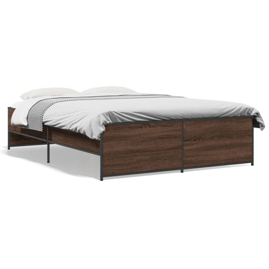 Estructura cama madera ingeniería metal marrón roble 135x190