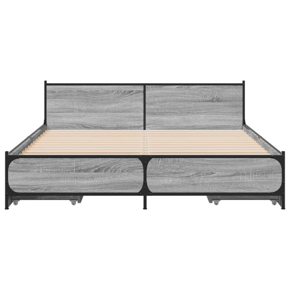 Cama con cajones madera de ingeniería gris Sonoma 135x190