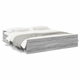 Cama con cajones madera ingeniería gris Sonoma 200x200