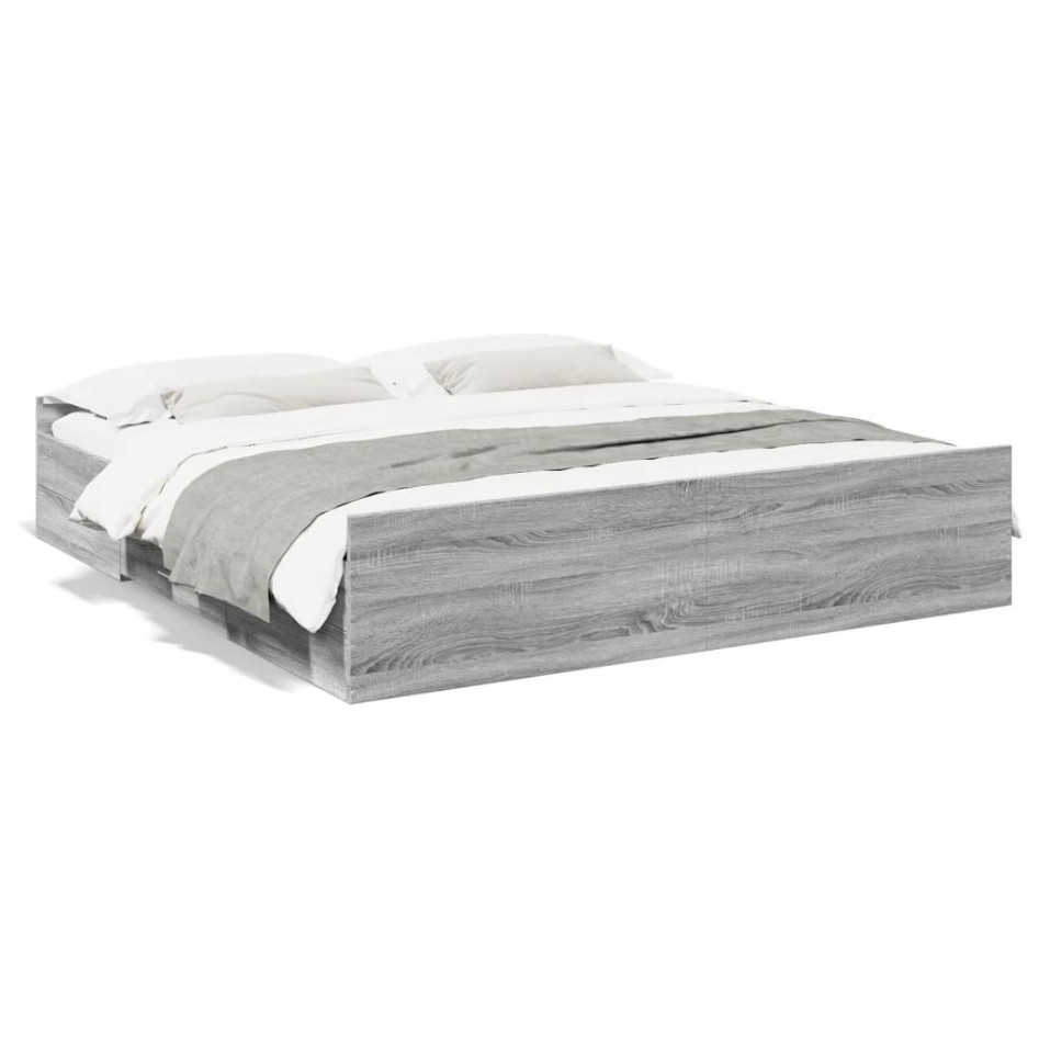 Cama con cajones madera ingeniería gris Sonoma 200x200
