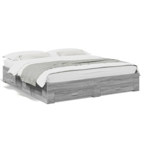 Cama con cajones madera ingeniería gris Sonoma 200x200