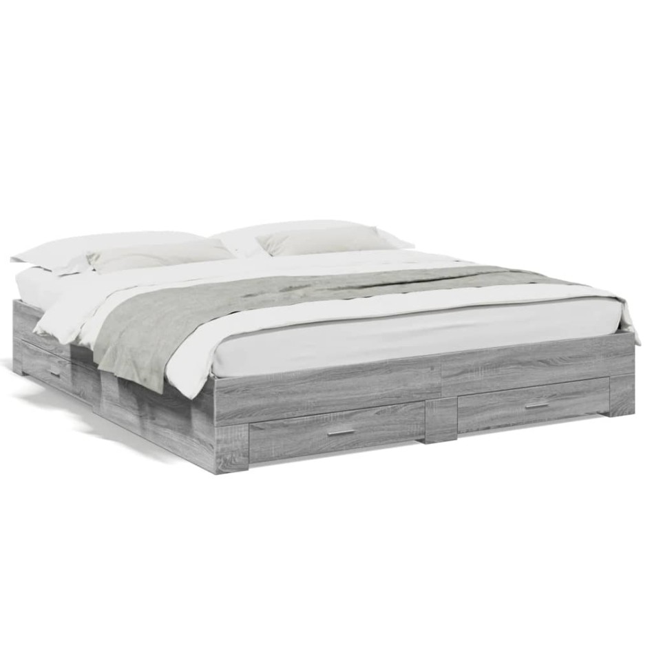 Cama con cajones madera ingeniería gris Sonoma 200x200