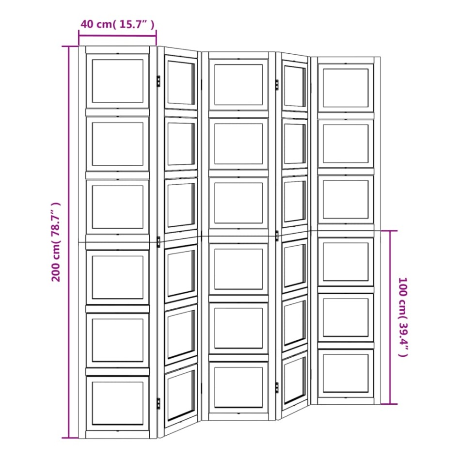Biombo separador de 5 paneles madera maciza Paulownia