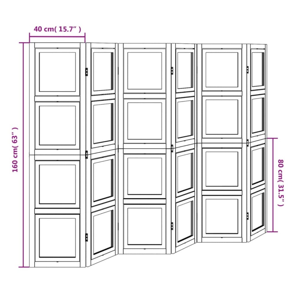 Biombo separador de 6 paneles madera maciza Paulownia