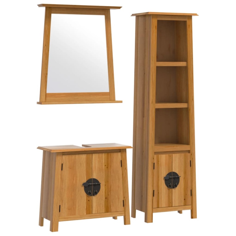 Conjunto de muebles de baño 3 piezas madera maciza de