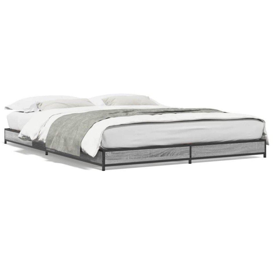 Estructura cama madera ingeniería metal gris Sonoma 150x200