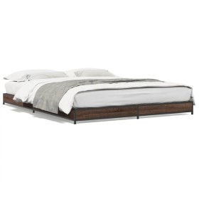 Estructura cama madera ingeniería metal marrón roble 135x190