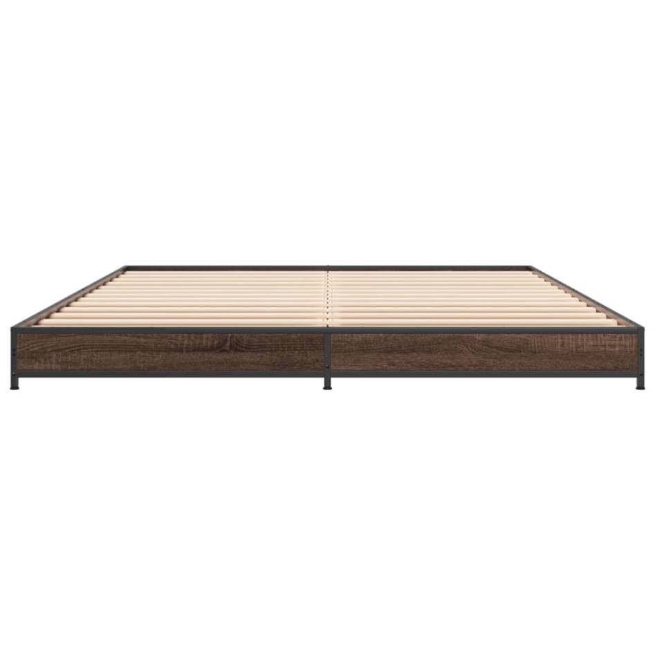 Estructura cama madera ingeniería metal marrón roble 135x190