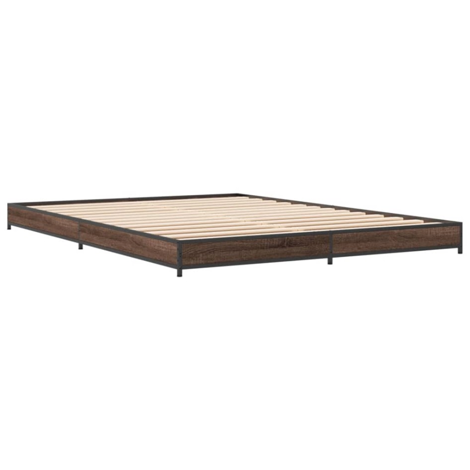 Estructura cama madera ingeniería metal marrón roble 140x200