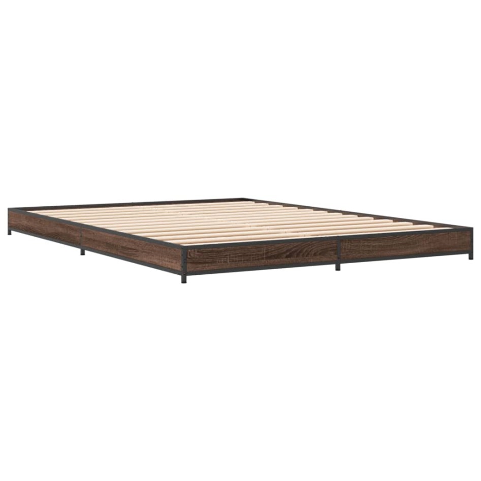 Estructura cama madera ingeniería metal marrón roble 140x200