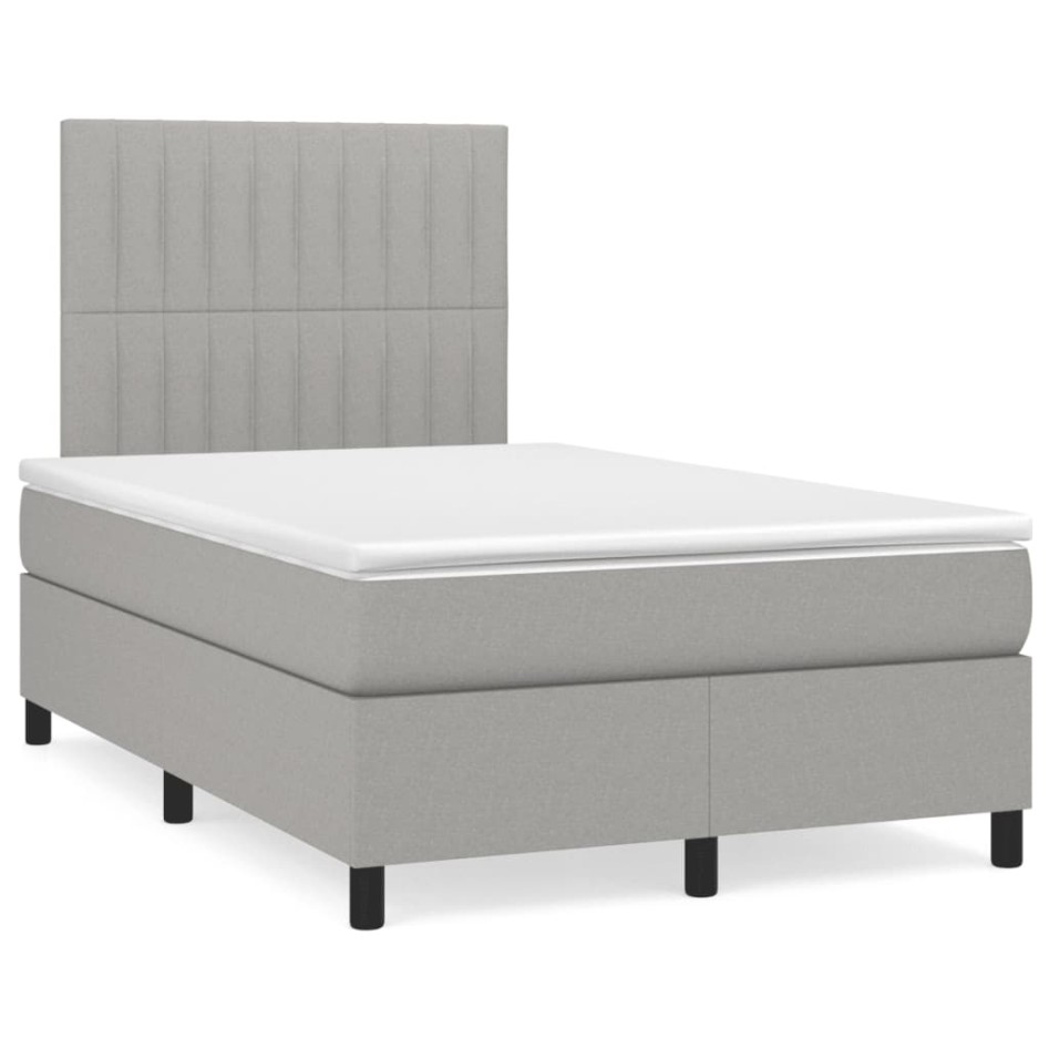 Cama box spring con colchón tela gris claro 120x190
