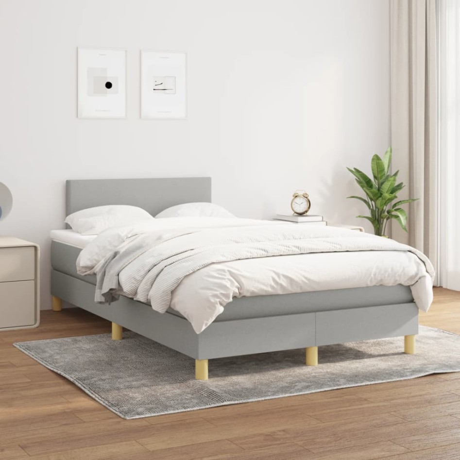 Cama box spring con colchón tela gris claro 120x190
