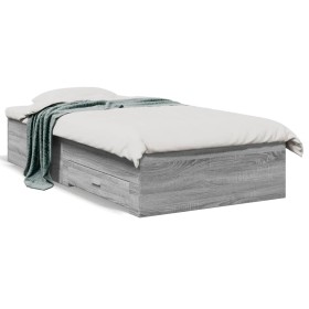 Cama con cajones madera ingeniería gris Sonoma 90x200
