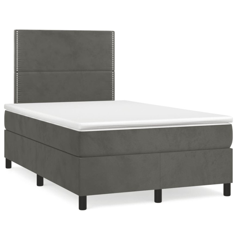 Cama box spring con colchón terciopelo gris oscuro 120x190