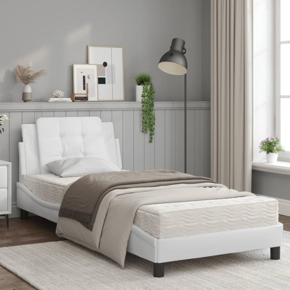 Cama con colchón cuero sintético blanco 90x190