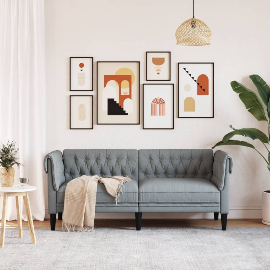 Sofá Chesterfield de 2 plazas tela gris