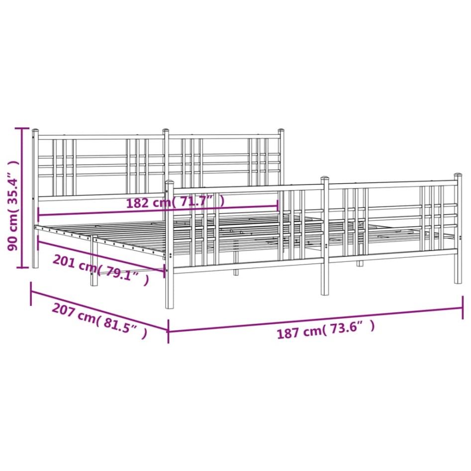 Estructura cama metal con cabecero y estribo blanco 180x200