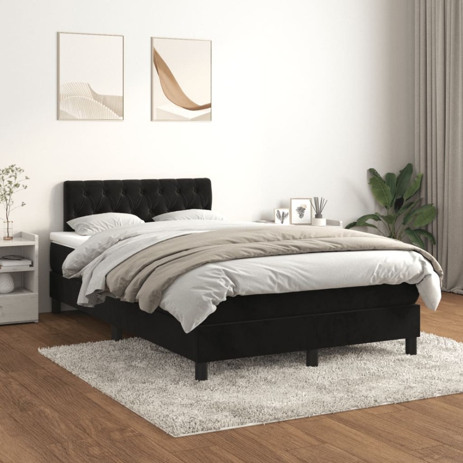 Cama box spring con colchón terciopelo negro 120x190