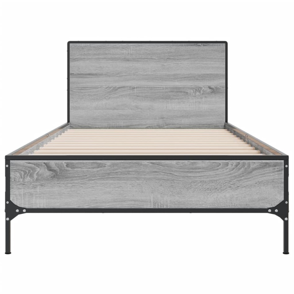 Estructura cama madera ingeniería metal gris Sonoma 100x200