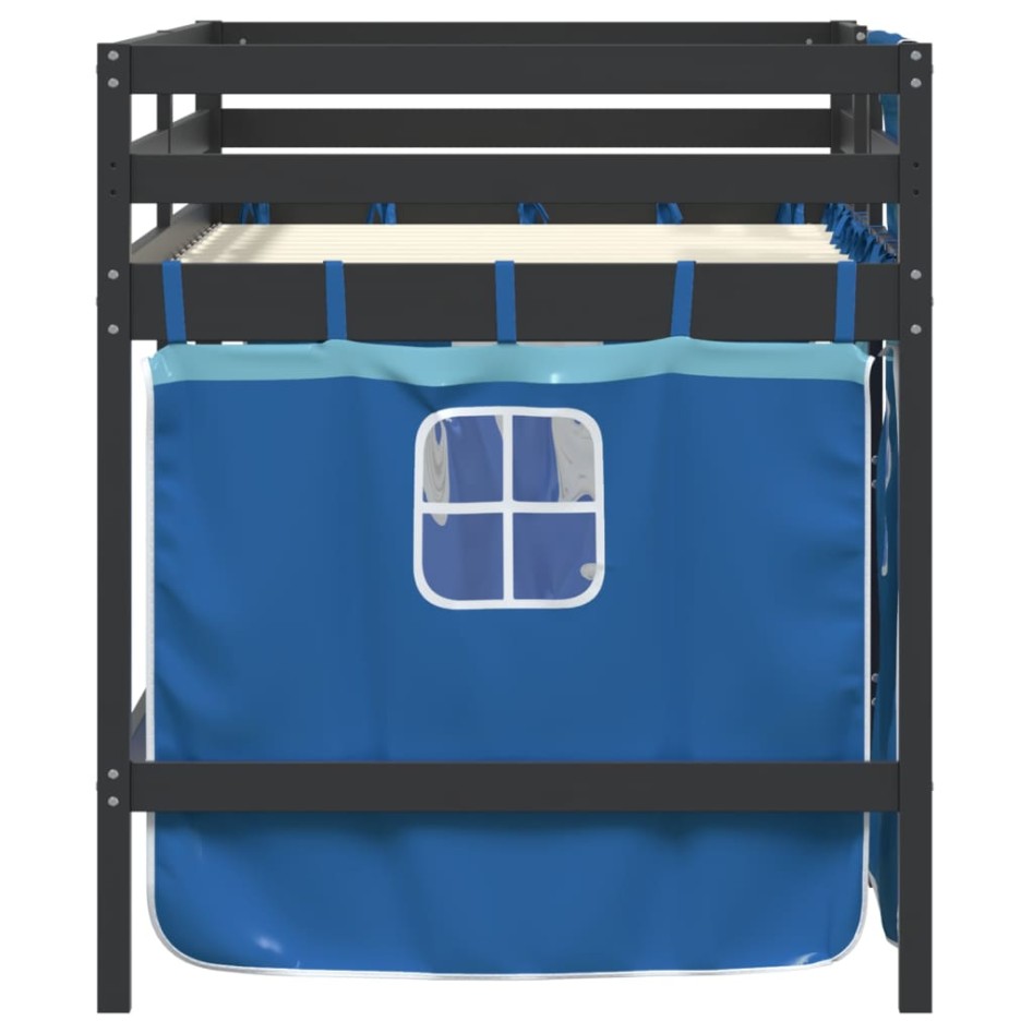 Cama alta para niños con cortinas madera pino azul 90x200
