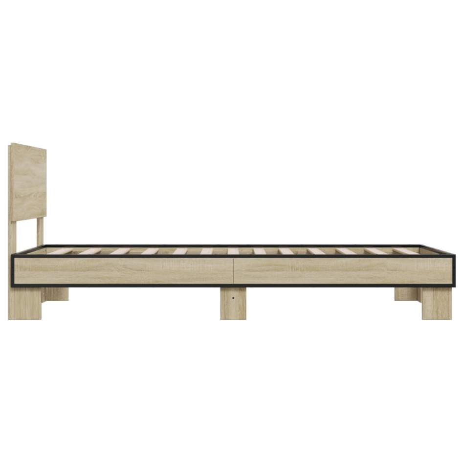 Estructura cama madera ingeniería metal roble Sonoma 90x200