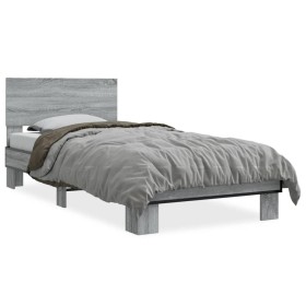 Estructura cama madera ingeniería metal gris Sonoma 90x190