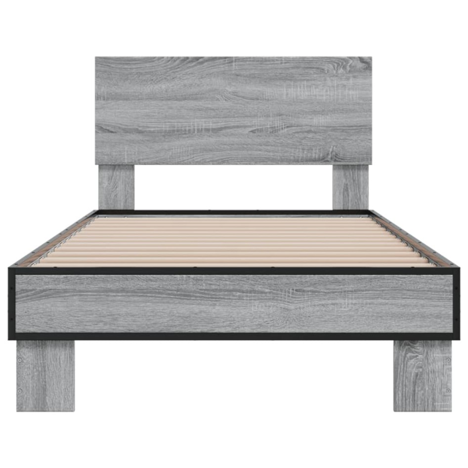 Estructura cama madera ingeniería metal gris Sonoma 90x190
