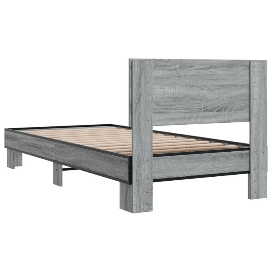 Estructura cama madera ingeniería metal gris Sonoma 90x190